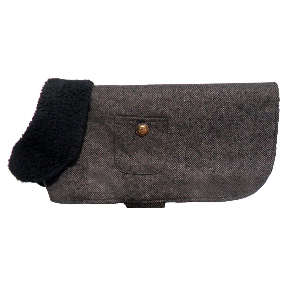 Salmon Oscar brown herringbone dog coat with a cozy design, perfect for stylish and comfortable pet wear.