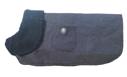 Salmon Oscar brown herringbone dog coat, stylish petwear with a cozy fit, designed for small to medium dogs.