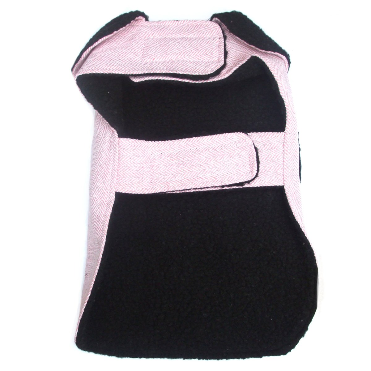 Pink herringbone dog coat by Salmon Oscar, stylish petwear with reverse pink pattern, suitable for small to medium dogs.
