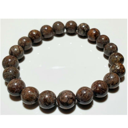 8mm petrified wood beaded elastic stretch bracelet by Silver Hestia, featuring natural wood beads for a stylish jewelry accessory.