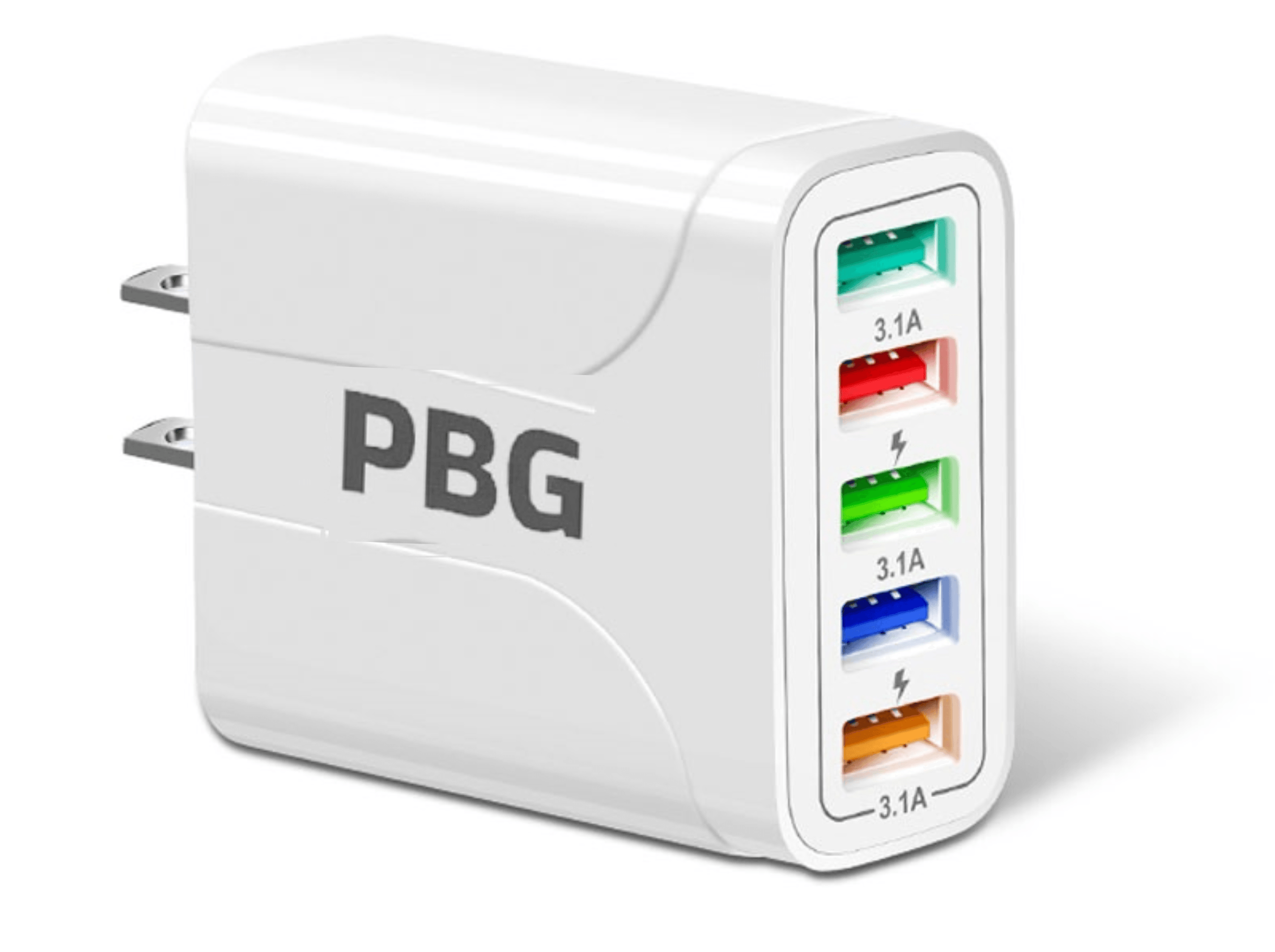 Fuchsia Electra 2-pack 5-port wall chargers for charging multiple mobile devices and laptops simultaneously, shown in a product image.