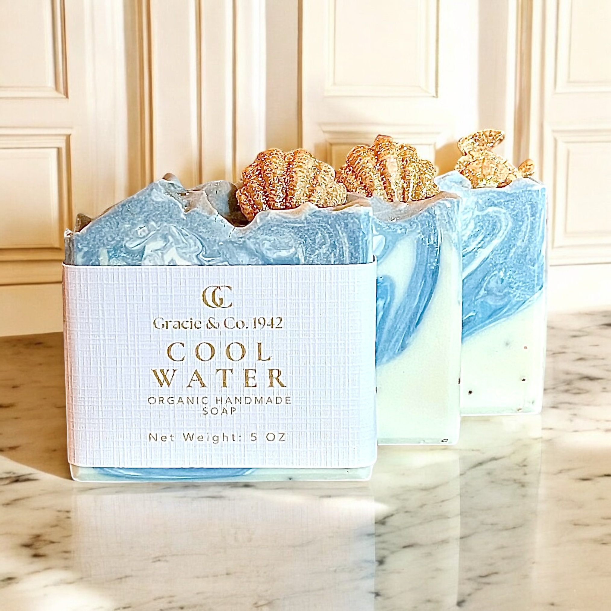 Emerald Tulsi Sea Salt Agave Shea Butter soap bar with natural coastal spa bodycare ingredients, featuring a luxurious, moisturizing design.