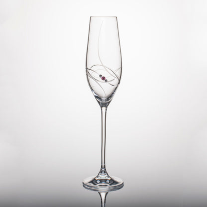 Two pink ribbon champagne glasses from Crimson Shadow, elegant drinkware set in a gift box, perfect for celebrations.