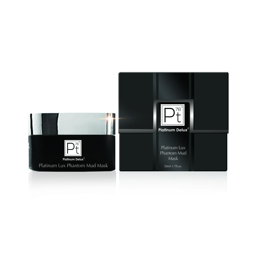 Amaranth Daisy Platinum Lux Phantom Mud Mask in a jar, showcasing its smooth, gray clay texture for bath and beauty skincare.