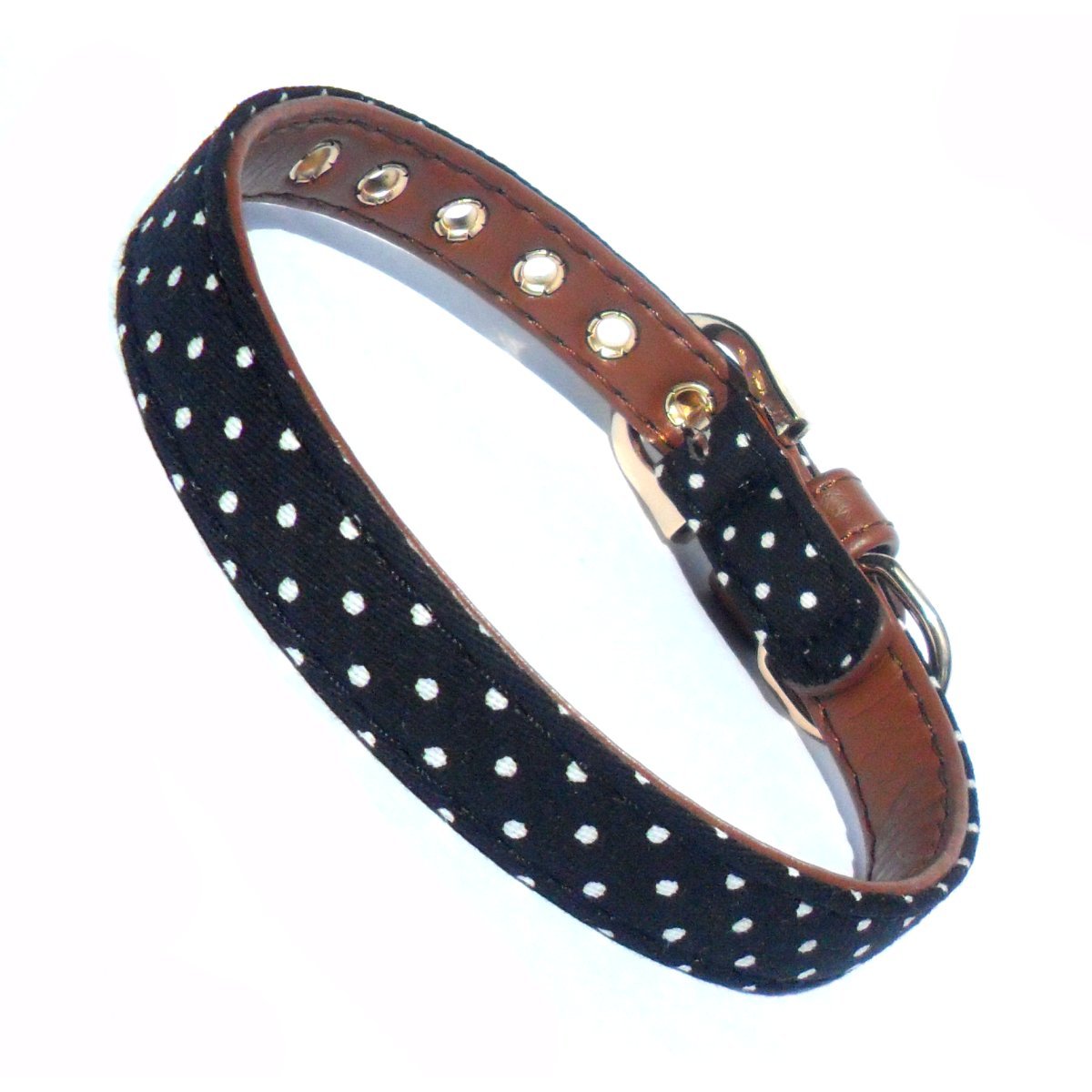 Salmon Oscar polka dot fabric dog collar with faux leather accents, adjustable pet collar for small to medium dogs.