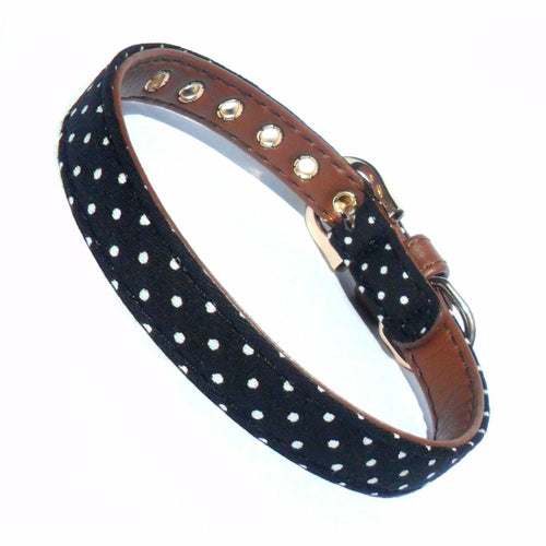 Salmon Oscar polka dot fabric faux leather dog collar with adjustable strap and metal buckle for pet wear.