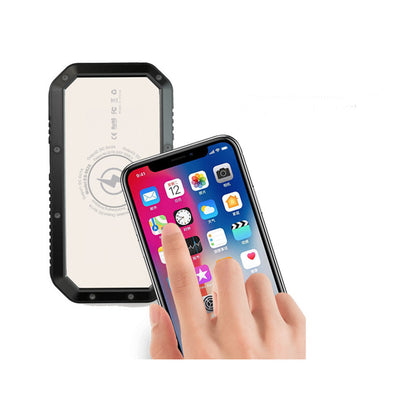 Salmon Lucky Sun Chaser Mini solar-powered wireless phone charger with 10,000 mAh capacity, portable tech accessory, power bank.