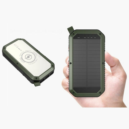 Salmon Lucky Sun Chaser Mini Solar Power Bank 10,000mAh wireless phone charger with solar panel and portable design.