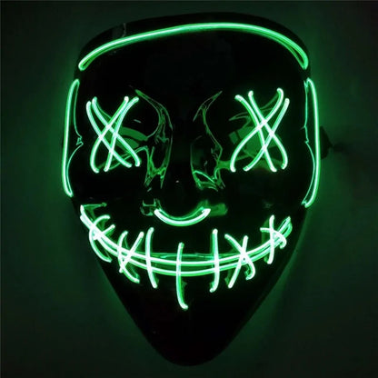 White Eucalyptus LED purge mask for pets, glow-in-the-dark Halloween costume with light-up DJ-style design.
