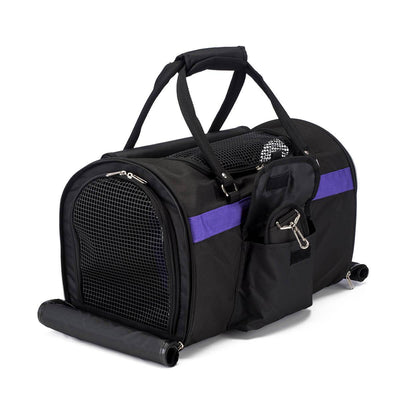 Black and purple Pink Coconut 312 Hideaway™ Duffel pet carrier with mesh panels for dogs and cats.