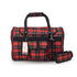 Pink Coconut 312 Hideaway™ Duffel pet carrier in red plaid, front view showing breathable mesh panels and sturdy handles.