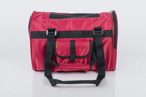 Pink Coconut 566 Jet Carrier pet carrier in burgundy, front view showing breathable mesh panels and secure zipper closure.