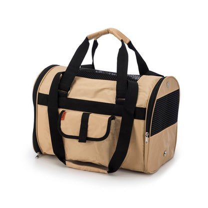 Pink Coconut 566 Jet Carrier pet carrier in khaki, side view showing secure closed design for small pets.