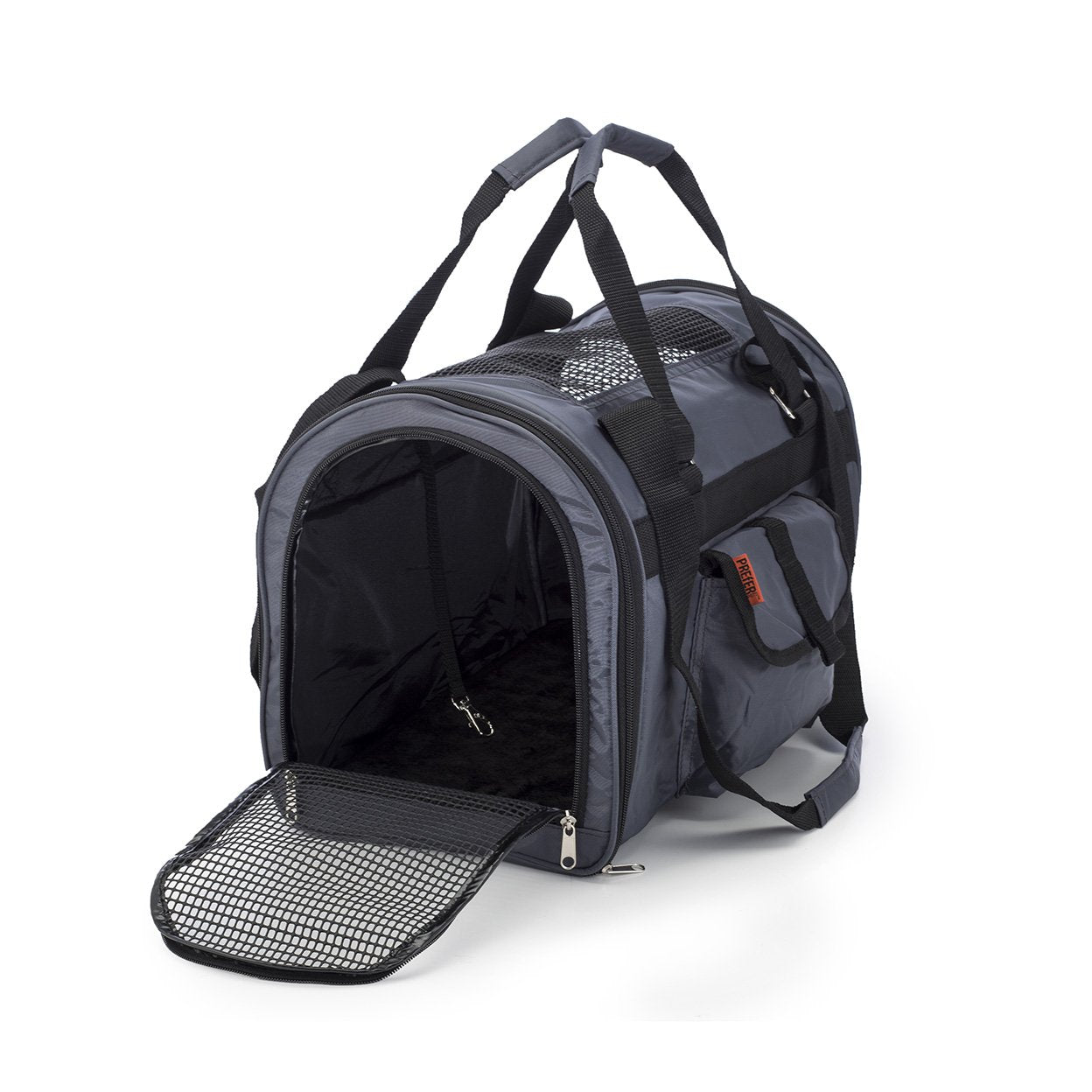 Open inside view of Pink Coconut 566 Jet Carrier pet carrier, showcasing breathable mesh sides and secure zipper closure.