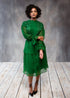 Green lace dress by BethAle London for women, featuring intricate lace fabric and a stylish, elegant design.