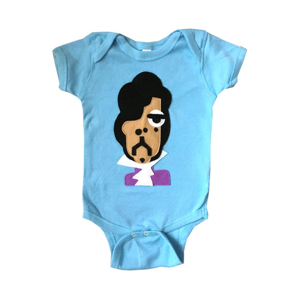 Sky Blue Milo baby onesie featuring a purple character design, perfect for infant clothing and comfortable everyday wear.
