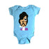 Sky Blue Milo baby onesie featuring a purple character design, perfect for infant clothing and comfortable everyday wear.