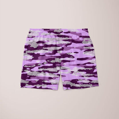 Purple camouflage mosaic-style T-shirt by Sky Felix featuring a vibrant purple camouflage pattern and casual fit.