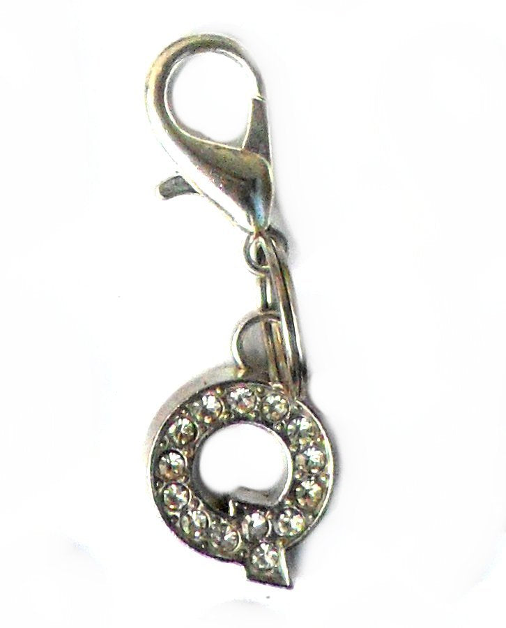 Salmon Oscar A-Z Crystal Letter Pet Charm attached to a pet collar, featuring sparkling crystal letter design for leashes and petwear.