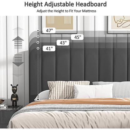 Queen size Dark Grey Upholstered Platform Bed Frame with Headboard