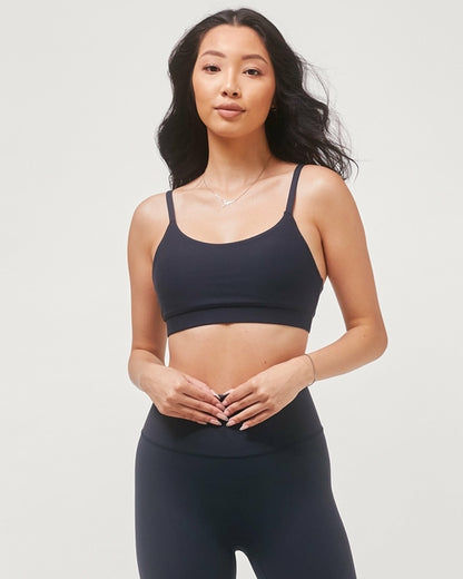 Navy Cammie Cloudlux bra by Lemon Molly, front view showing soft fabric and supportive design for women&