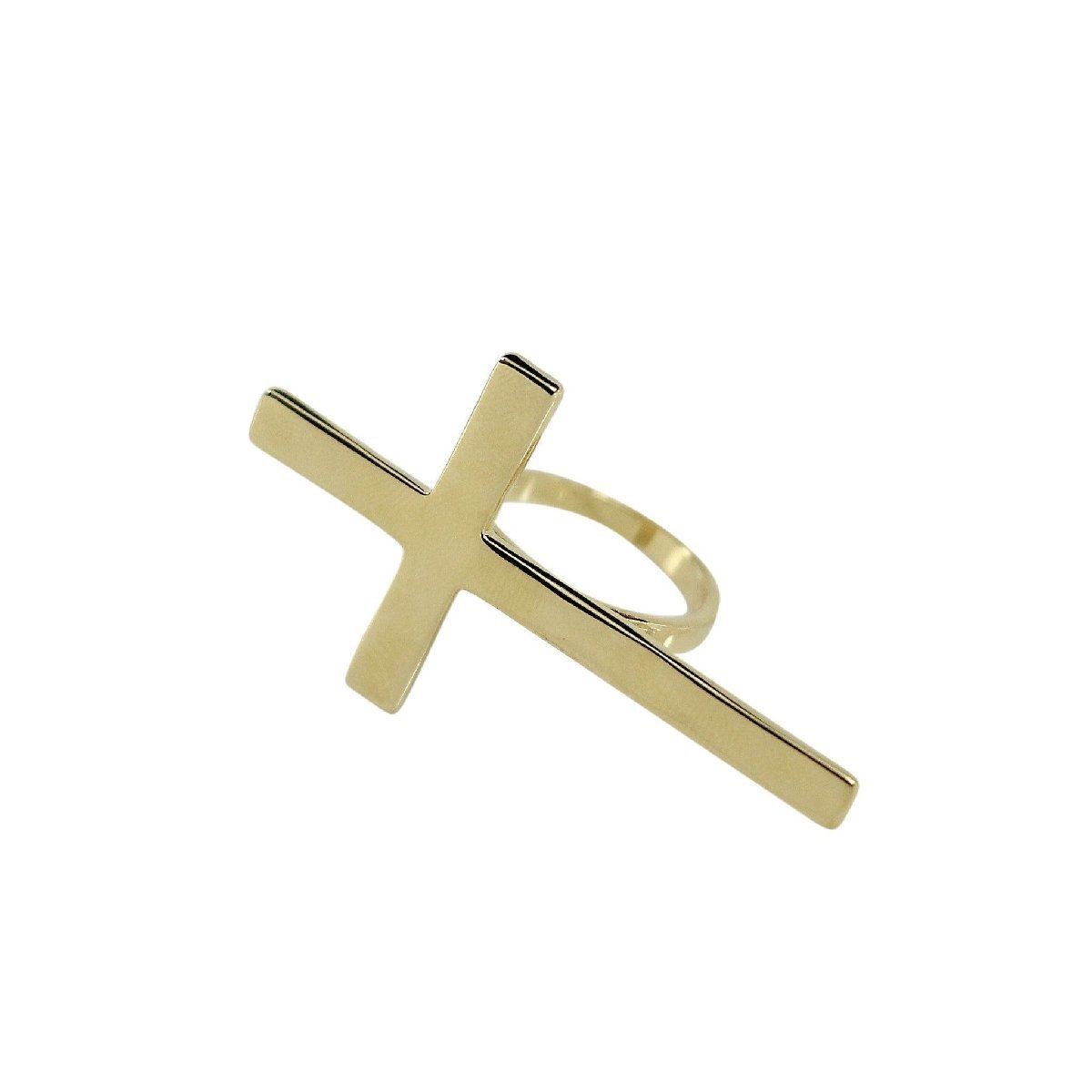 Gold cross ring from Mint Green Sunflower featuring a trendy oversized sideways design in 14K gold.
