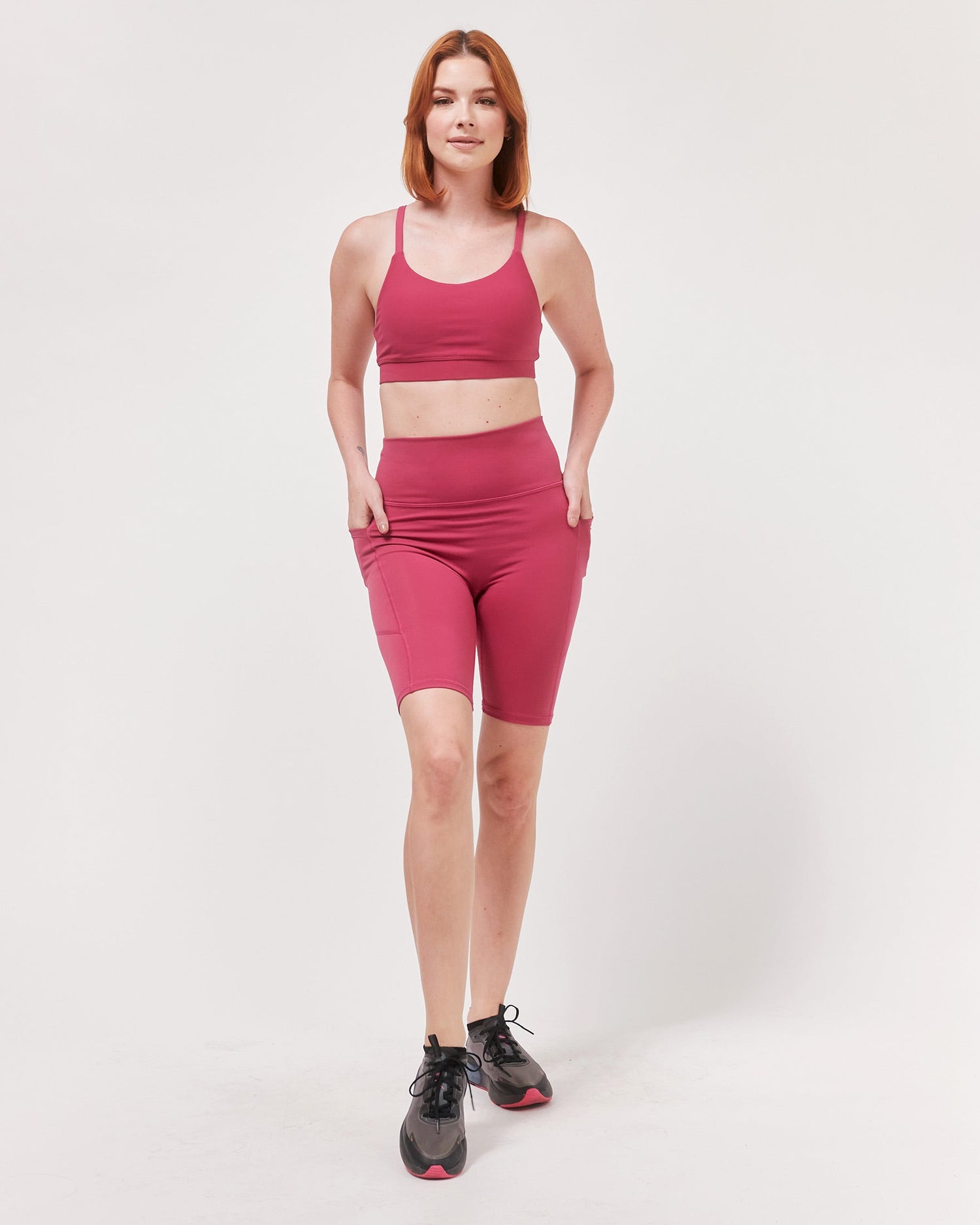 Fuchsia Lemon Molly Making Moves pocket biker shorts for women, 8.5-inch length, casual activewear with functional pockets