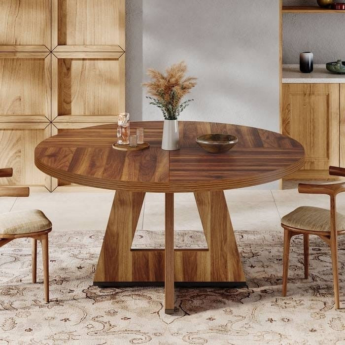 Farmhouse 47-inch Round Kitchen Dining Table in Vintage Brown Wood Finish