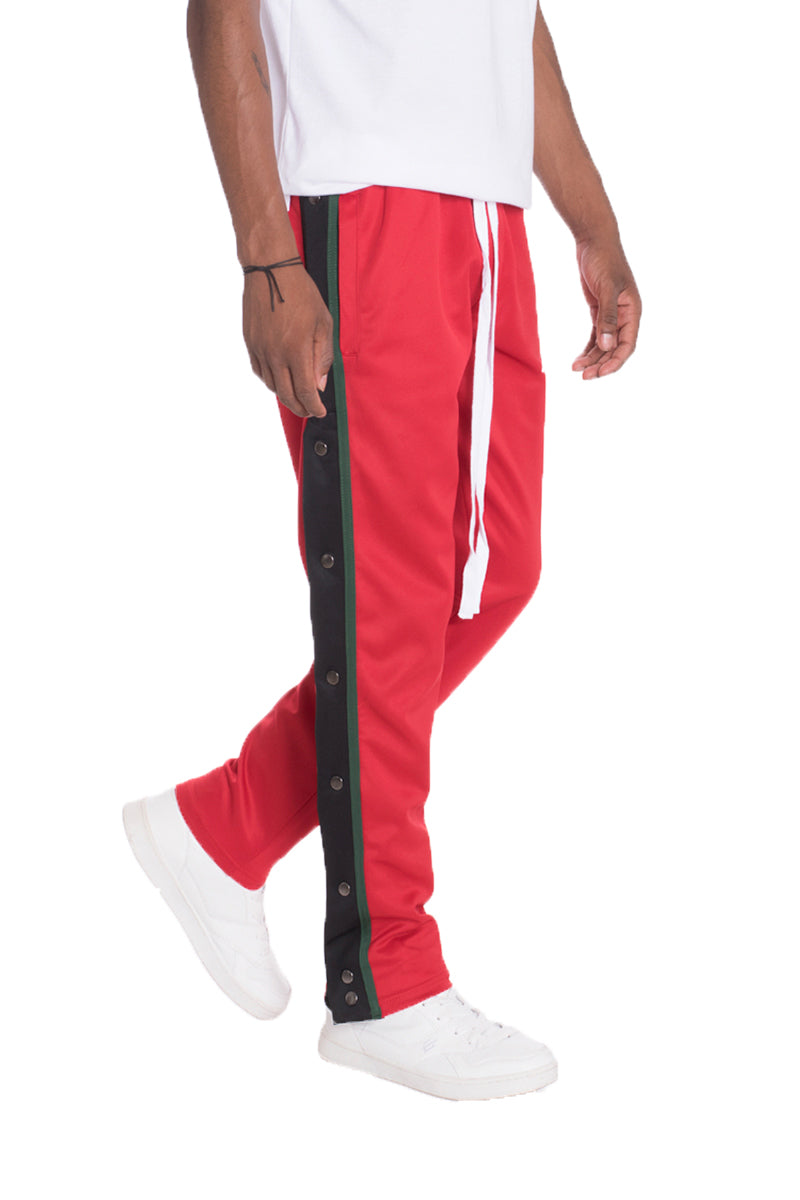 Red Lime Milo Snap Button Track Pants with elastic waistband and side pockets, casual athletic pants for men or women.