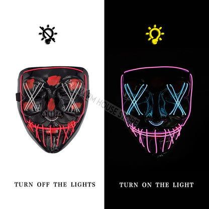 Pets wearing White Eucalyptus Halloween LED masks with glowing features for festive pet costumes.