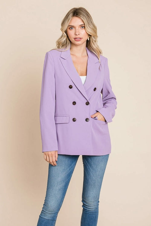 Lavender double-breasted blazer with lapel collar from Aquamarine Gaia, women&