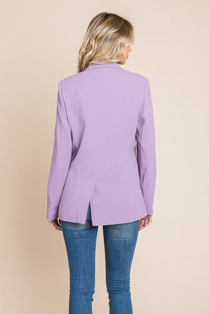 Lavender double-breasted blazer with lapel collar, women&