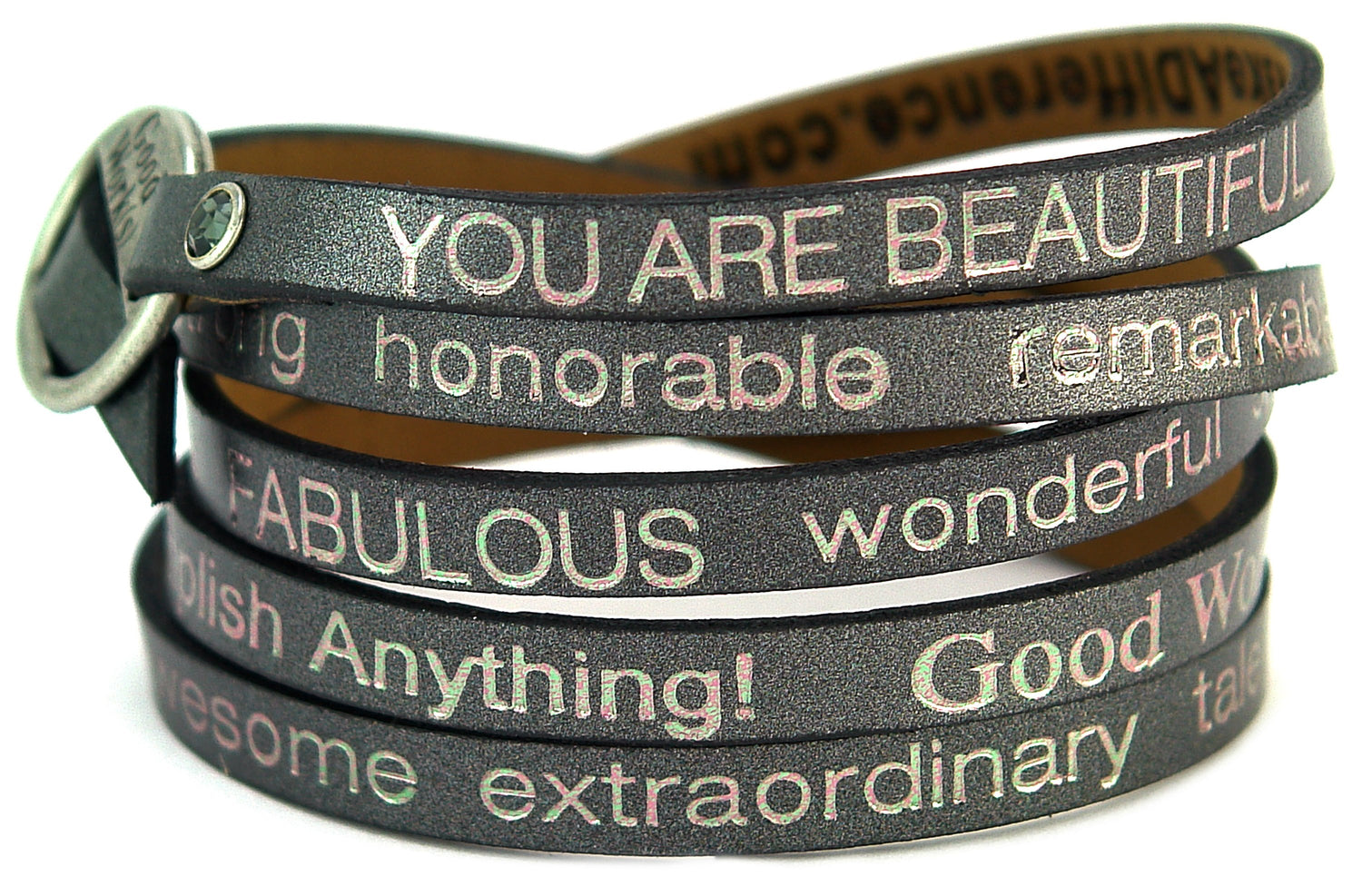 Black wrap-around bracelet from Orange Eunostus titled "Peaceful - You Are Beautiful" featuring elegant design and adjustable fit.