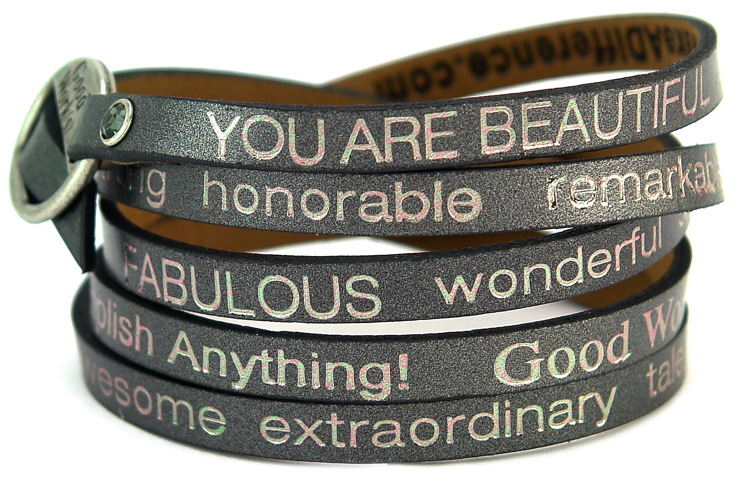 Black wrap-around bracelet from Orange Eunostus titled "Peaceful - You Are Beautiful" featuring elegant design and adjustable fit.