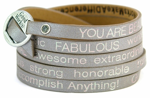 Orange Eunostus Peaceful wrap-around bracelet with "You Are Beautiful" inscription, featuring earthy tones and a stylish design.