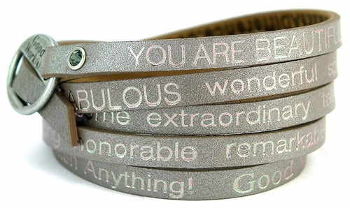 Orange Eunostus peace-themed wrap around bracelet with moss-green accents, stylish accessory for a meaningful look.