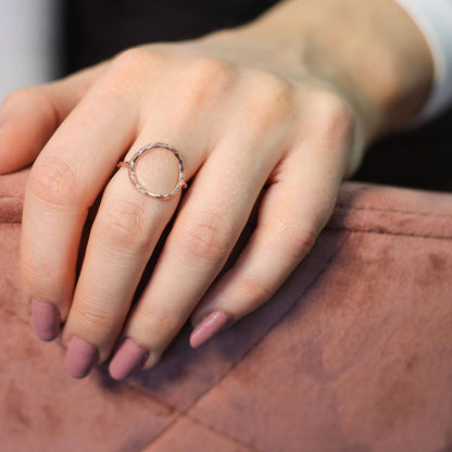 Rose gold geometric circle ring from Blue Theia, showcasing modern jewelry design with a sleek, minimalist style.