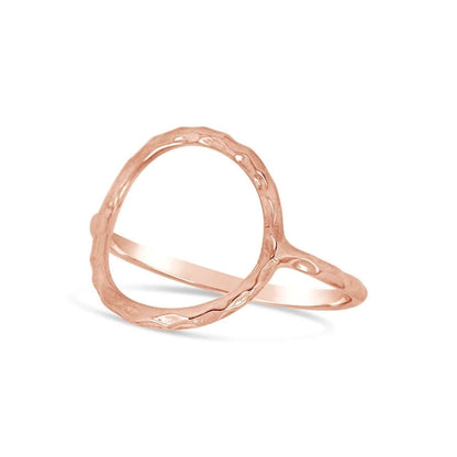 Rose gold jewelry ring with geometric circle design by Blue Theia, showcasing modern and elegant style.