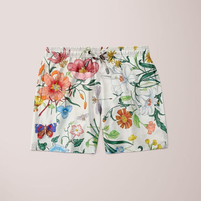 Scorpius Awe Flower Shorts made of lightweight fabric with floral pattern, casual summer clothing for women.