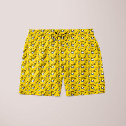 Scorpius cute yellow patterned shorts with a vibrant design, made from lightweight clothing fabric, perfect for casual wear.