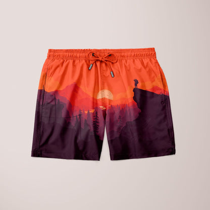 Scorpius Day End Adventure Shorts in neutral fabric, displayed on a hanger with a casual outdoor background.