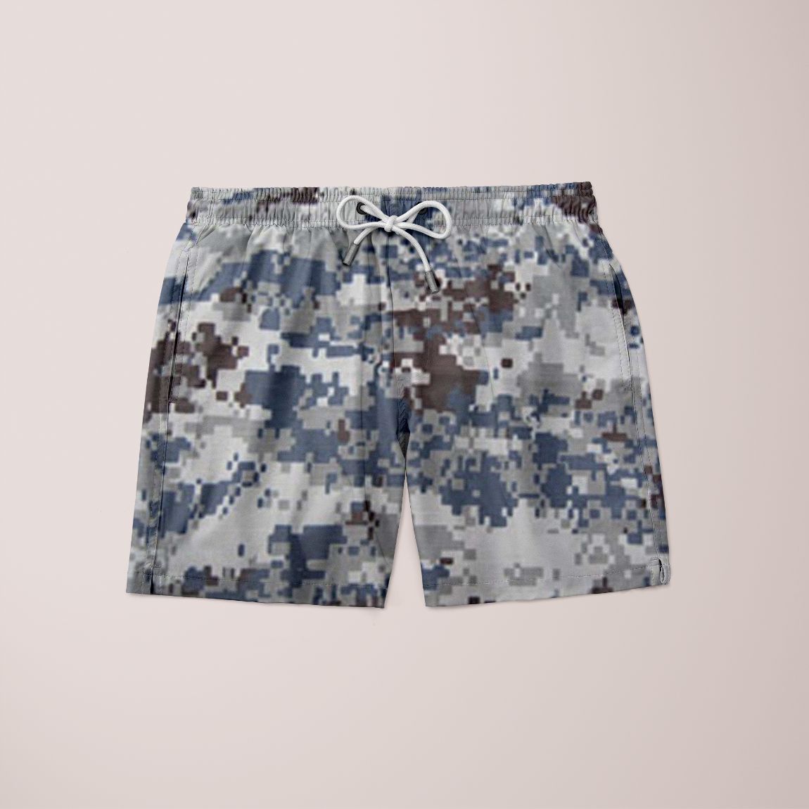 Grey Army Camouflage Shorts from Sky Felix, displayed on a model with a casual fit and military-inspired print.