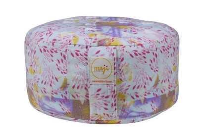 Azure Jason Mod Zafu in vibrant fabric, round floor cushion for meditation and relaxation, sports and outdoor use.