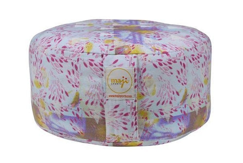 Azure Jason Mod Zafu meditation cushion in earthy fabric, round shape with plush padding for comfortable sitting during yoga or relaxation.