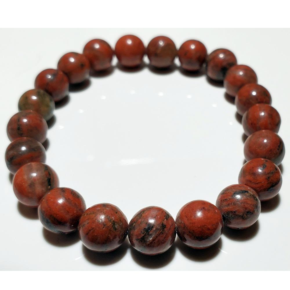 Red Jasper beaded elastic stretch bracelet by Silver Hestia featuring 8mm polished red gemstone beads.