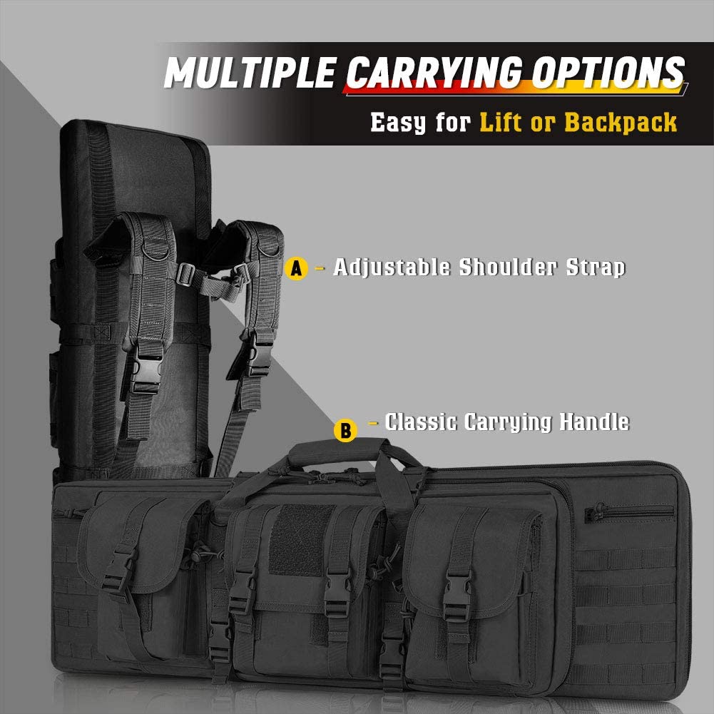 Black Amethyst Osage LUXHMOX double long soft rifle case with multiple compartments for long guns and accessories.