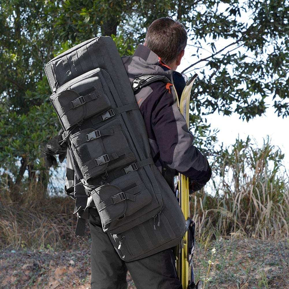 Black Amethyst Osage LUXHMOX double long soft rifle case with padded interior and multiple compartments for secure gun storage.