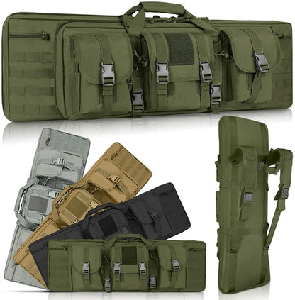 Green Amethyst Osage double long soft rifle case with multiple compartments for long guns, ideal for safe outdoor firearm storage.