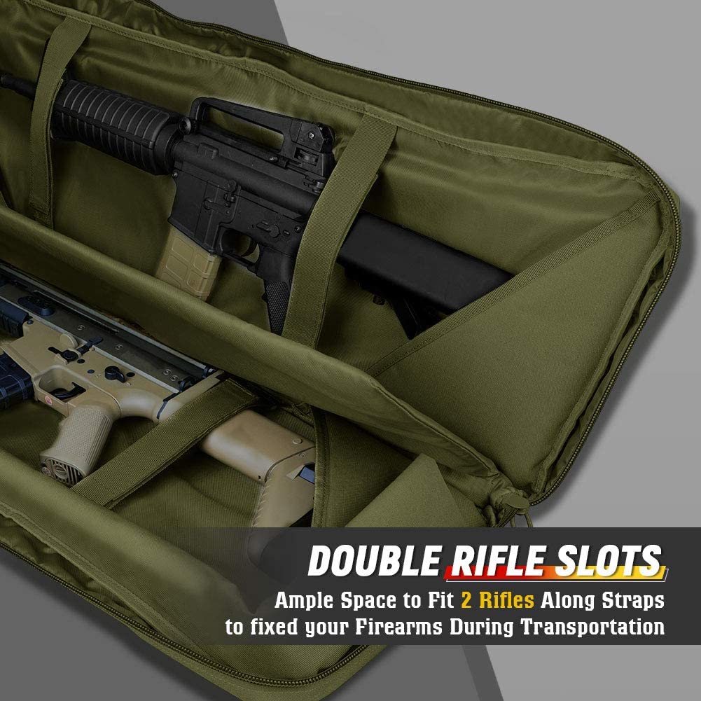 Amethyst Osage LUXHMOX double long soft rifle case in green, designed for safe storage and transport of long guns.