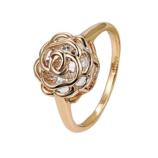Salmon Lucky Rose Is A Rose ring with 18kt rose gold and crystal accents, featuring white, yellow, and rose gold finishes.